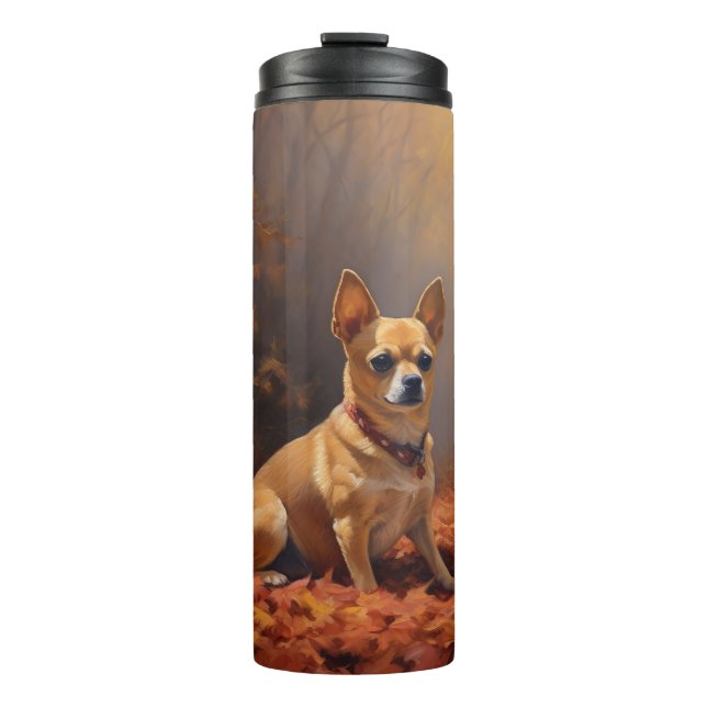 Chihuahua in Autumn Leaves Fall Inspire  Thermal Tumbler (Front)