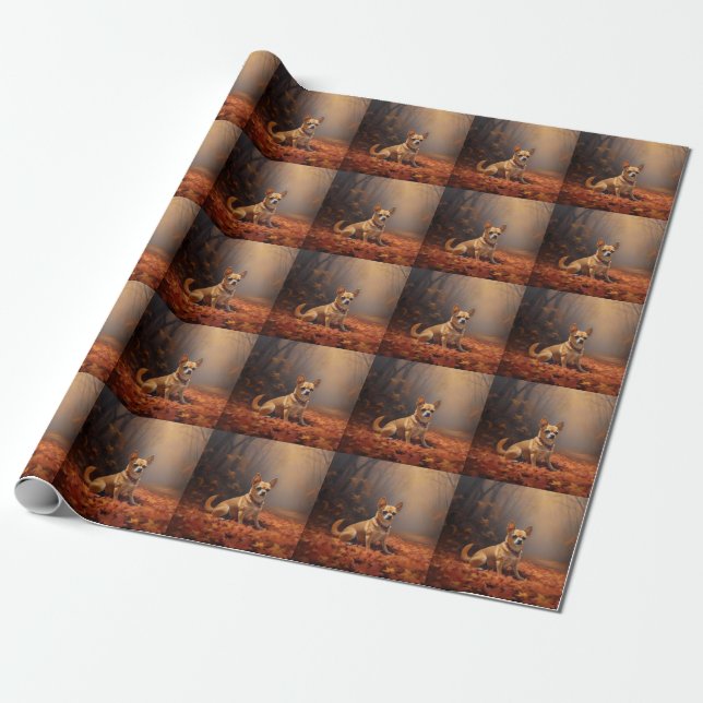 Chihuahua in Autumn Leaves Fall Inspire  Wrapping Paper (Unrolled)