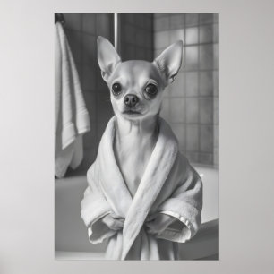 Chihuahua in Bathrobe Art Print, Funny Bathroom Poster