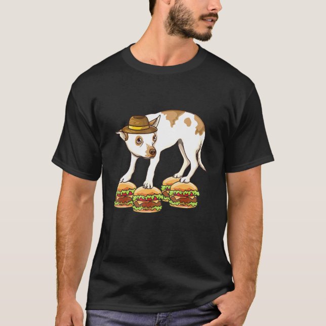 Chihuahua In Hat Balancing On Hamburgers Dank Meme T-Shirt (Front)