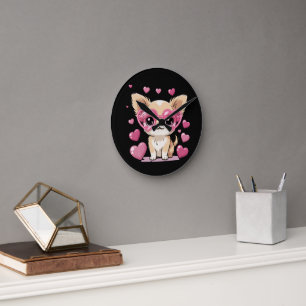Chihuahua in Heart Sunglasses Cute Dog Love Theme Round Clock