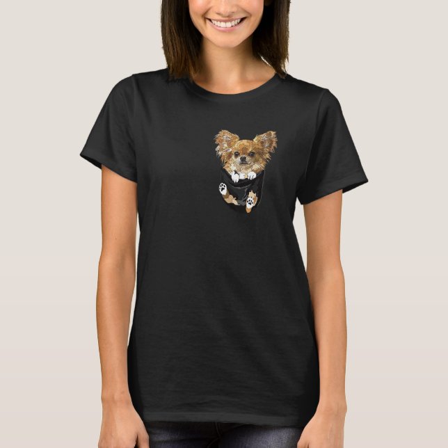 Chihuahua In Pocket Chihuahua Long Haired Hair Dog T-Shirt (Front)