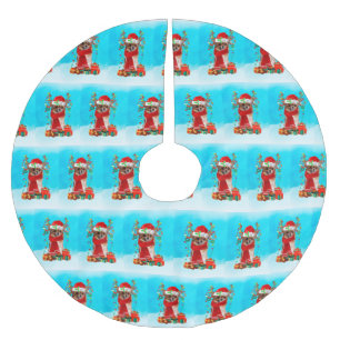Chihuahua in snow with Christmas gifts Brushed Polyester Tree Skirt