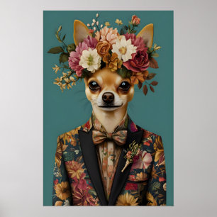 Chihuahua In Suit Poster, Chihuahua Portrait Poster