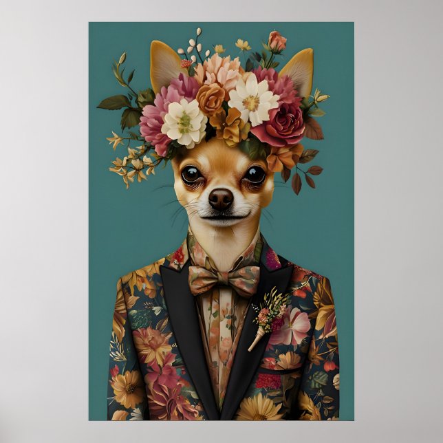Chihuahua In Suit Poster, Chihuahua Portrait Poster (Front)
