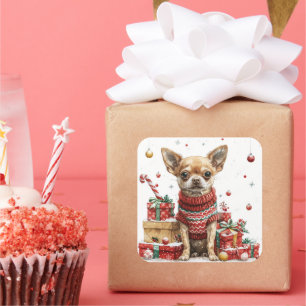Chihuahua in Sweater with Gift Boxes Square Sticker