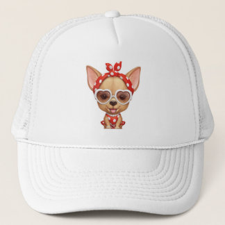 Chihuahua in the Guise of a Retro Beauty Trucker Hat