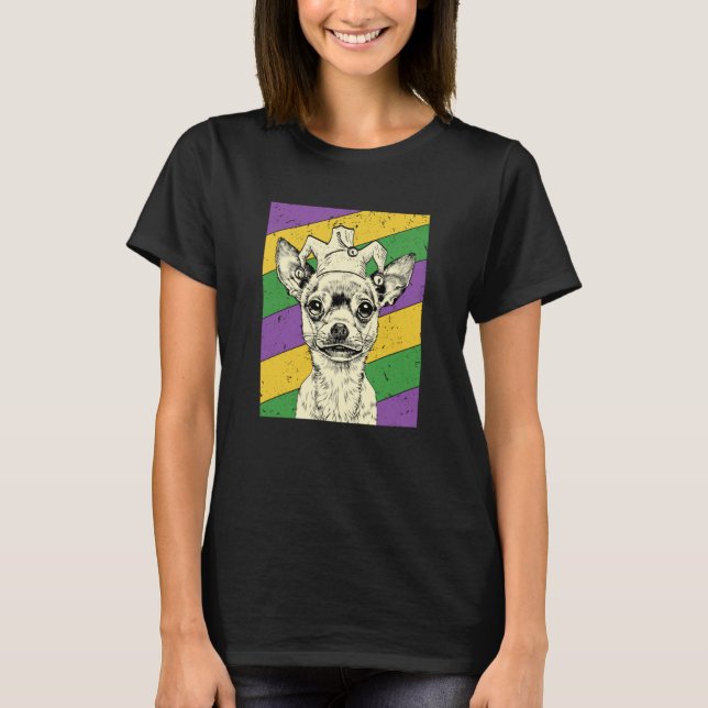 Chihuahua Jester Mardi Gras Dog Mom or Dad T-Shirt (Front)