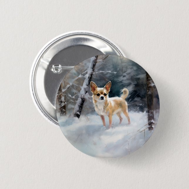 Chihuahua  Let It Snow Christmas 6 Cm Round Badge (Front & Back)