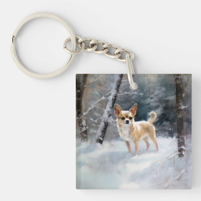 Chihuahua  Let It Snow Christmas Key Ring (Front)