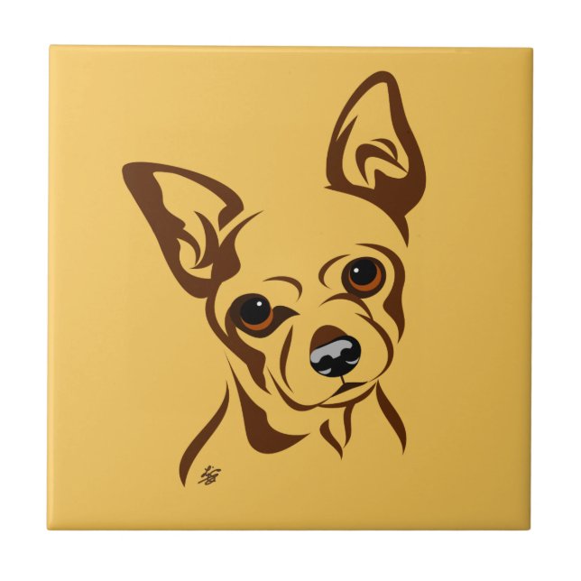 Chihuahua Line Portrait Tile (Front)