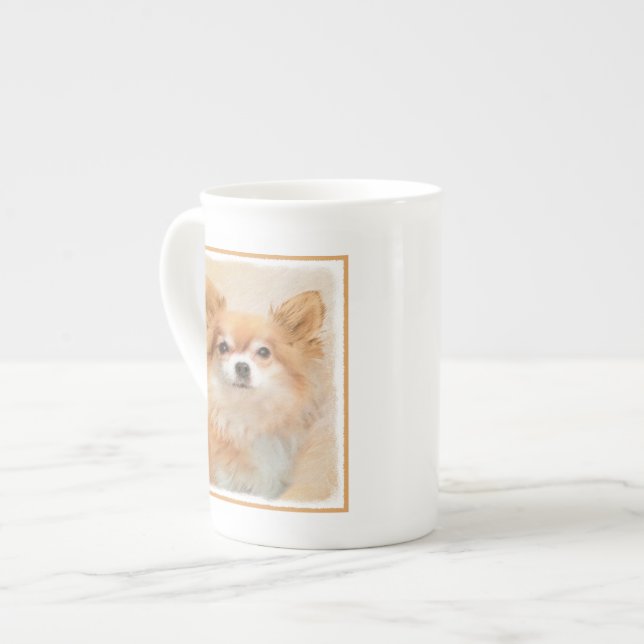 Chihuahua Long-Haired Dog Painting Original Art Bone China Mug (Front Left)