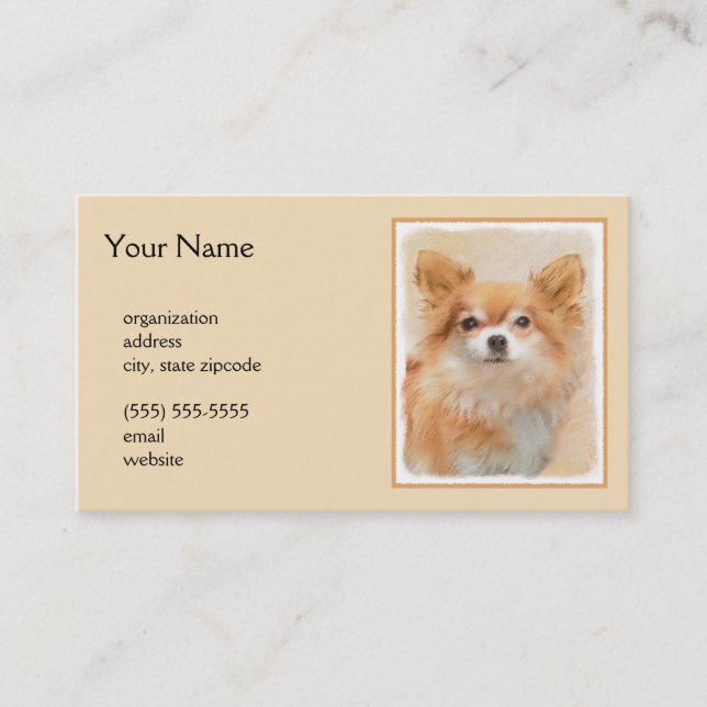 Chihuahua Long-Haired Dog Painting Original Art Business Card (Front)