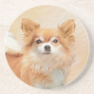 Chihuahua Long-Haired Dog Painting Original Art Coaster