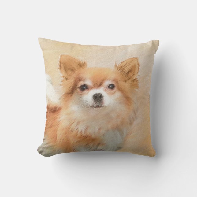 Chihuahua Long-Haired Dog Painting Original Art Cushion (Front)