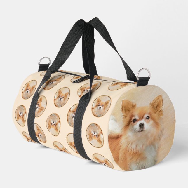 Chihuahua Long-Haired Dog Painting Original Art Duffle Bag (Left Corner)