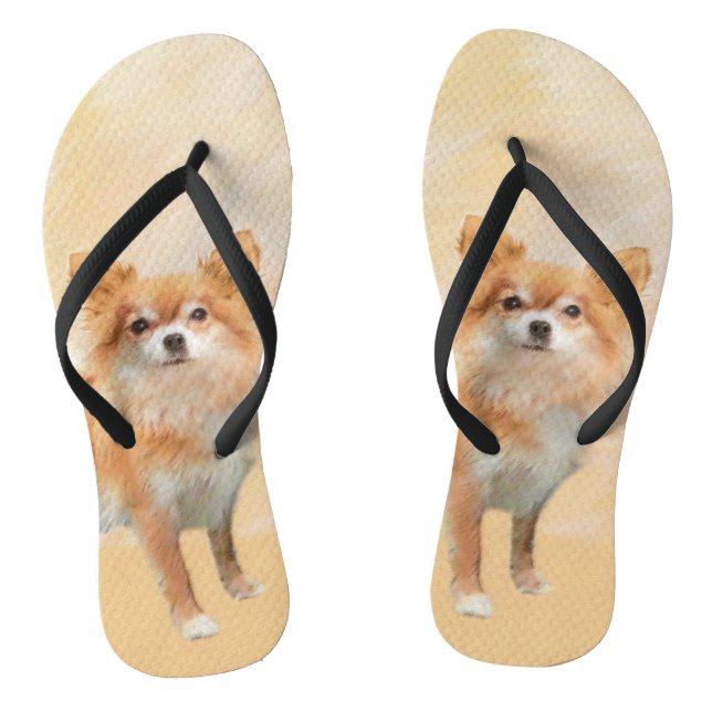 Chihuahua Long-Haired Dog Painting Original Art Flip Flops (Footbed)