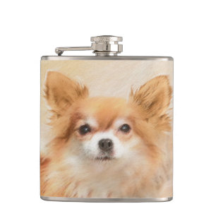 Chihuahua Long-Haired Dog Painting Original Art Hip Flask