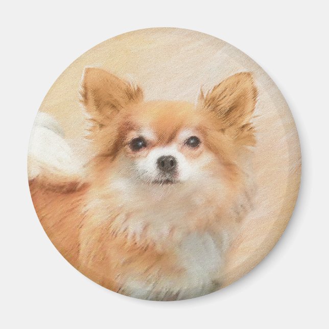 Chihuahua Long-Haired Dog Painting Original Art Magnet (Front)