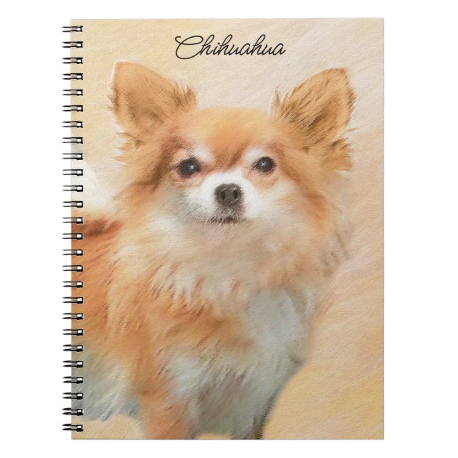 Chihuahua Long-Haired Dog Painting Original Art Notebook (Front)
