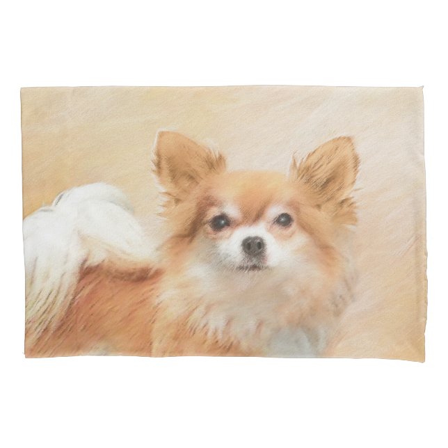 Chihuahua Long-Haired Dog Painting Original Art Pillowcase (Front)