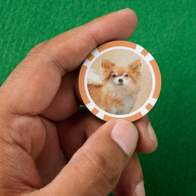 Chihuahua Long-Haired Dog Painting Original Art Poker Chips (Hand)