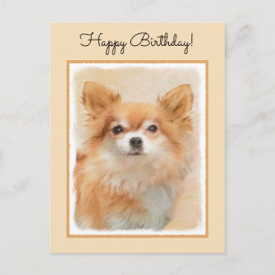 Chihuahua Long-Haired Dog Painting Original Art Postcard