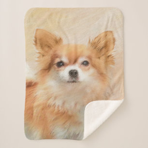 Chihuahua Long-Haired Dog Painting Original Art Sherpa Blanket