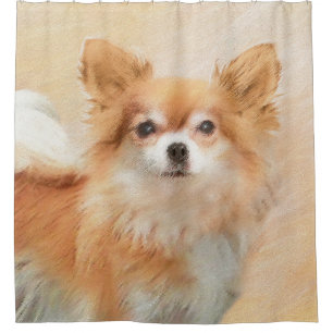 Chihuahua Long-Haired Dog Painting Original Art Shower Curtain