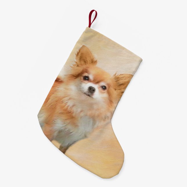 Chihuahua Long-Haired Dog Painting Original Art Small Christmas Stocking (Front (Hanging))