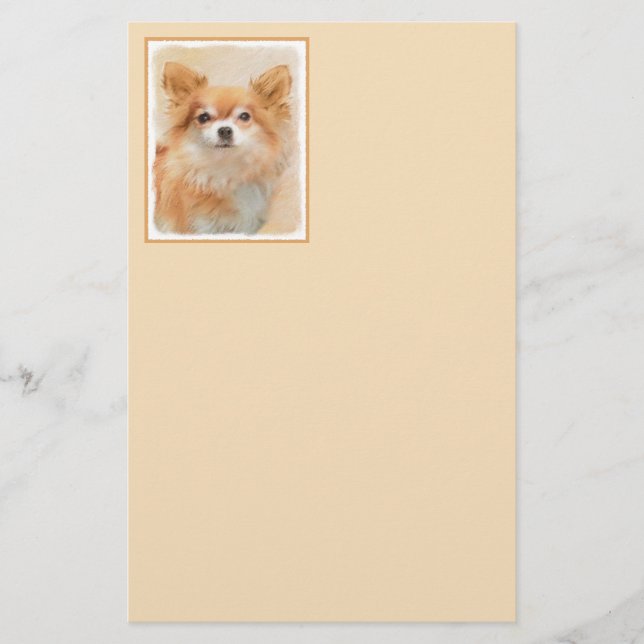 Chihuahua Long-Haired Dog Painting Original Art Stationery (Front)