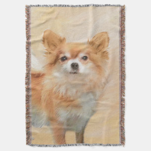Chihuahua Long-Haired Dog Painting Original Art Throw Blanket
