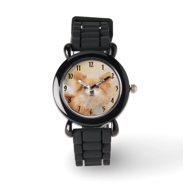 Chihuahua Long-Haired Dog Painting Original Art Watch (Front)