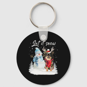 Chihuahua Long Haired Santa Dog Christmas Snowman  Key Ring