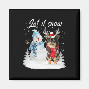 Chihuahua Long Haired Santa Dog Christmas Snowman Magnet