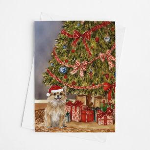 Chihuahua - Long Haired Watercolor Christmas Tree Card