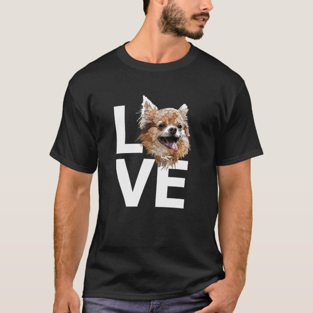 Chihuahua Love Long Hair Chiwawa Long Haired Dog L T-Shirt (Front)