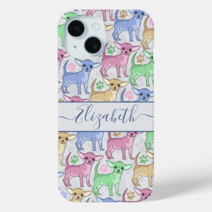 Chihuahua Lover Colourful Pattern Add Name iPhone 15 Case