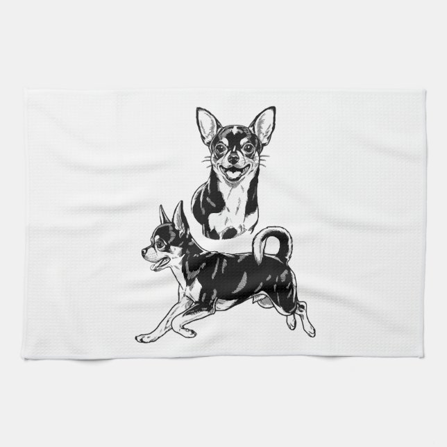 Chihuahua Lover's Delight Dynamic Duo in Black Tea Towel (Horizontal)