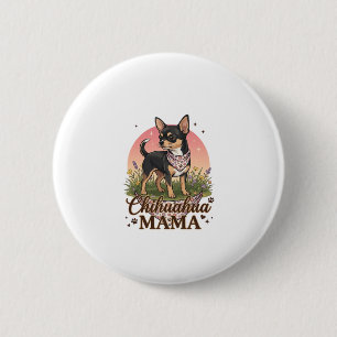 Chihuahua Mama Dog Pink Floral Bandana_1 6 Cm Round Badge