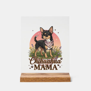 Chihuahua Mama Dog Pink Floral Bandana_1 Acrylic Sign