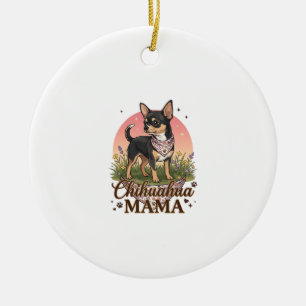 Chihuahua Mama Dog Pink Floral Bandana_1 Ceramic Tree Decoration