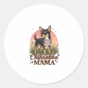 Chihuahua Mama Dog Pink Floral Bandana_1 Classic Round Sticker