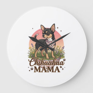 Chihuahua Mama Dog Pink Floral Bandana_1 Large Clock