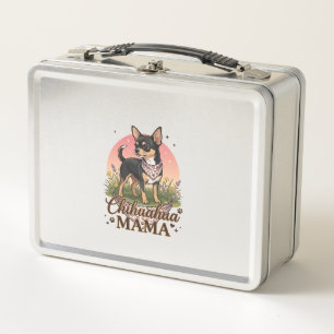 Chihuahua Mama Dog Pink Floral Bandana_1 Metal Lunch Box