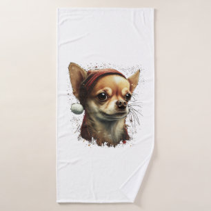 Chihuahua Merry Christmas X-Mas Tree Cute Bath Towel