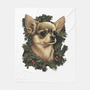 Chihuahua Merry Christmas X-Mas Tree Cute Fleece Blanket