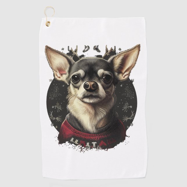 Chihuahua  Merry Christmas  X-Mas Tree  Cute   Golf Towel (Front)