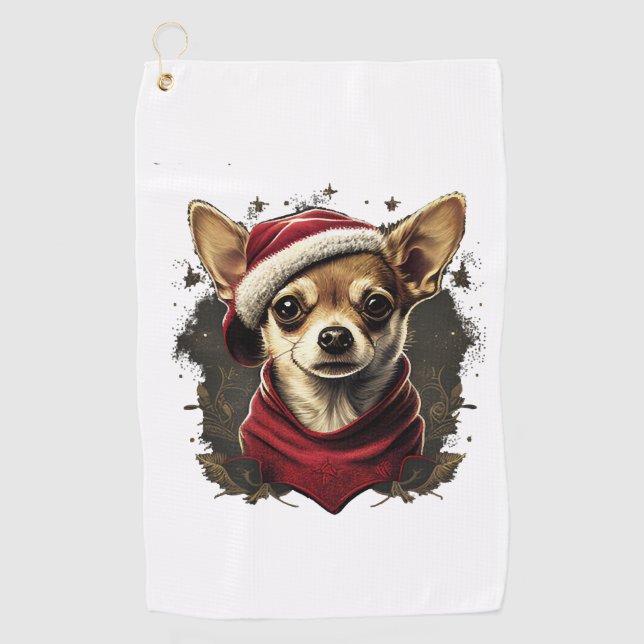 Chihuahua  Merry Christmas  X-Mas Tree  Cute       Golf Towel (Front)