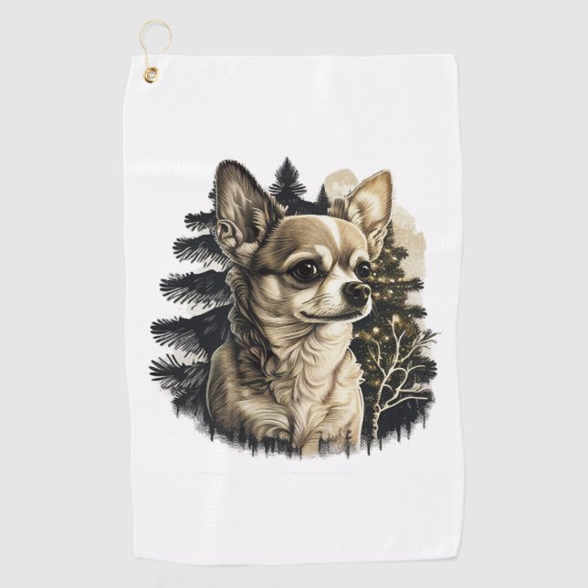 Chihuahua  Merry Christmas  X-Mas Tree  Cute       Golf Towel (Front)